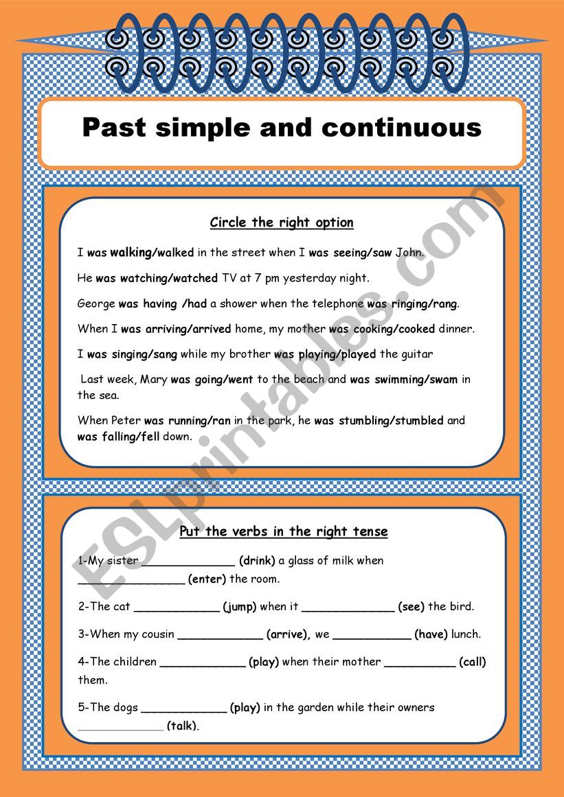 Past simple and continuous worksheet