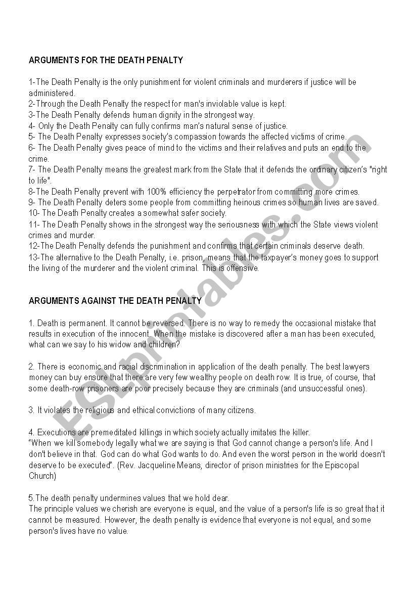 DEATH PENALTY worksheet