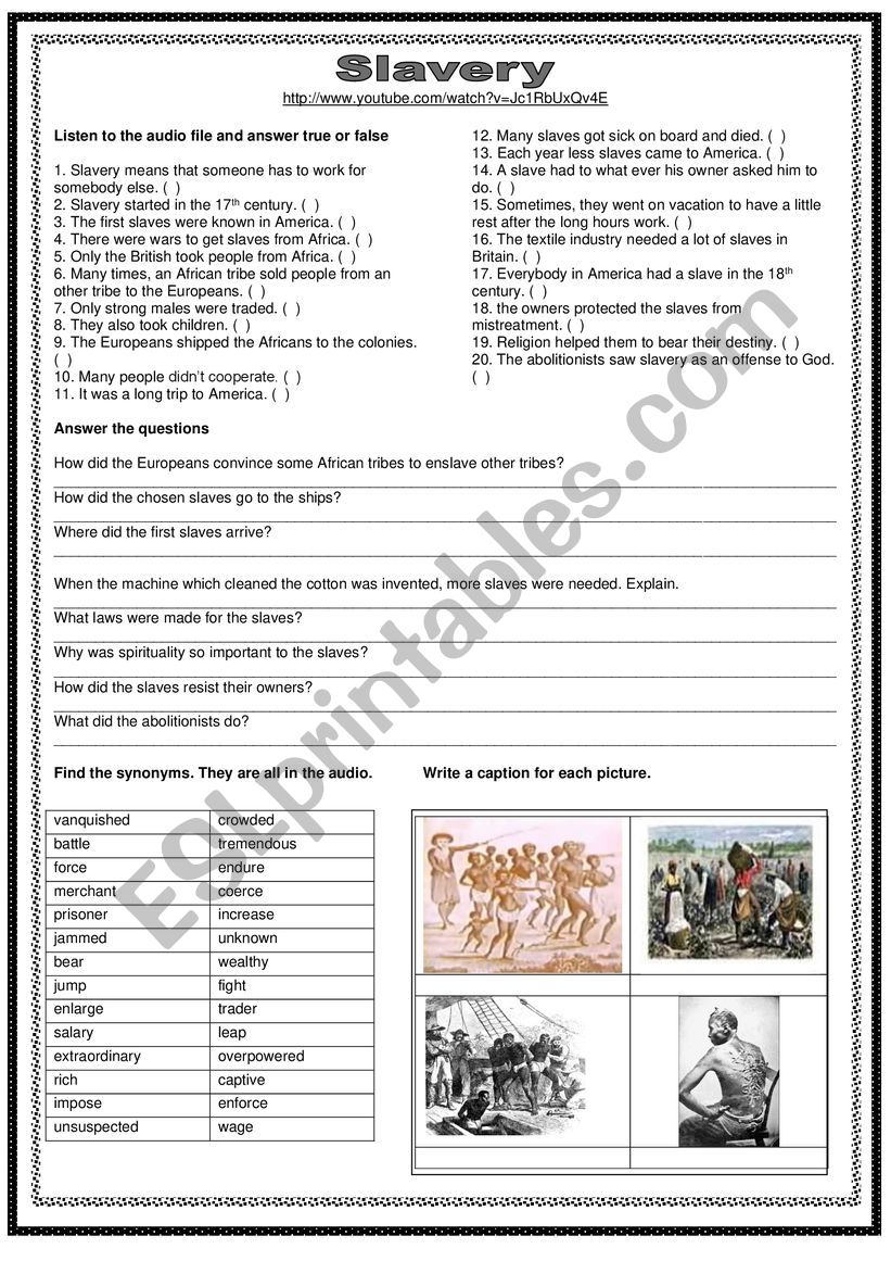 Slavery worksheet