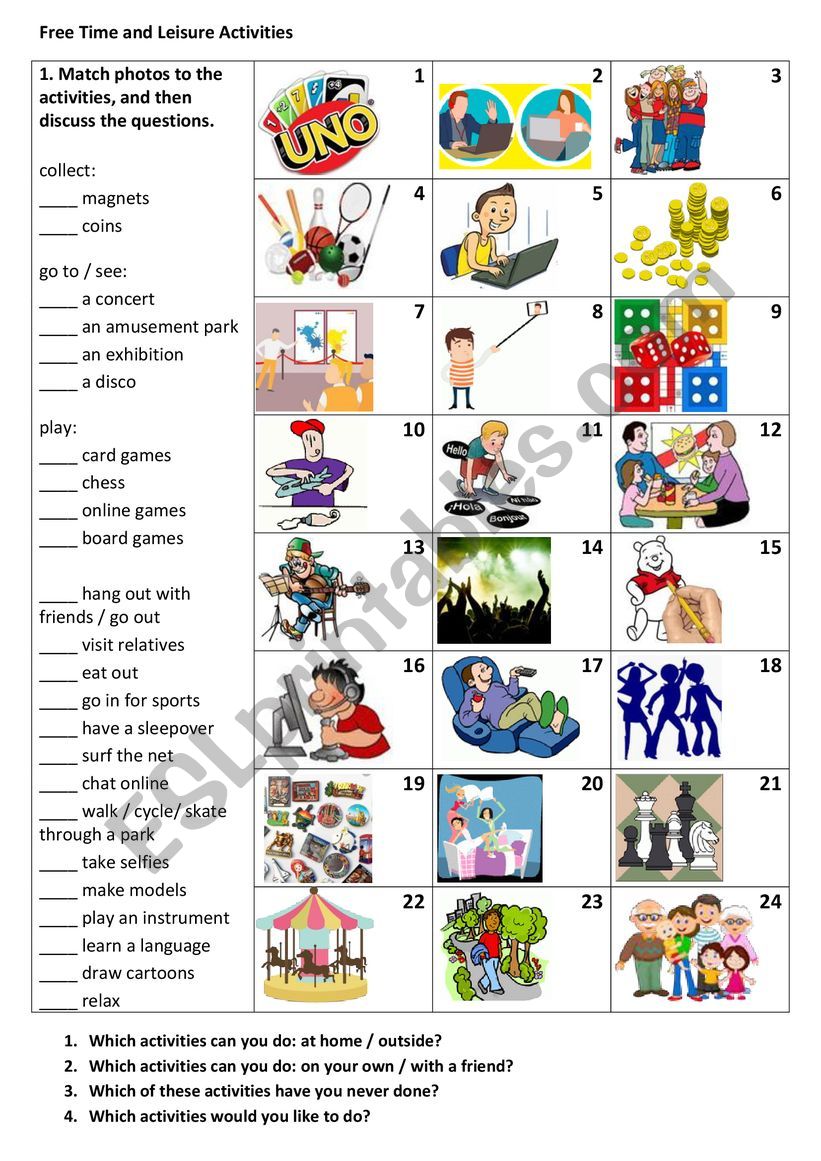 Free Time and Leisure Activities Vocabulary