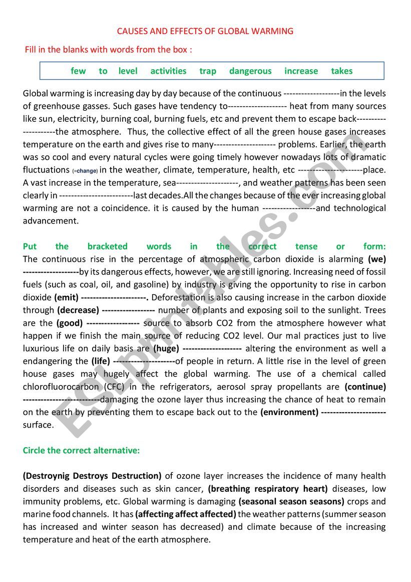 GLOBAL WARMING  worksheet