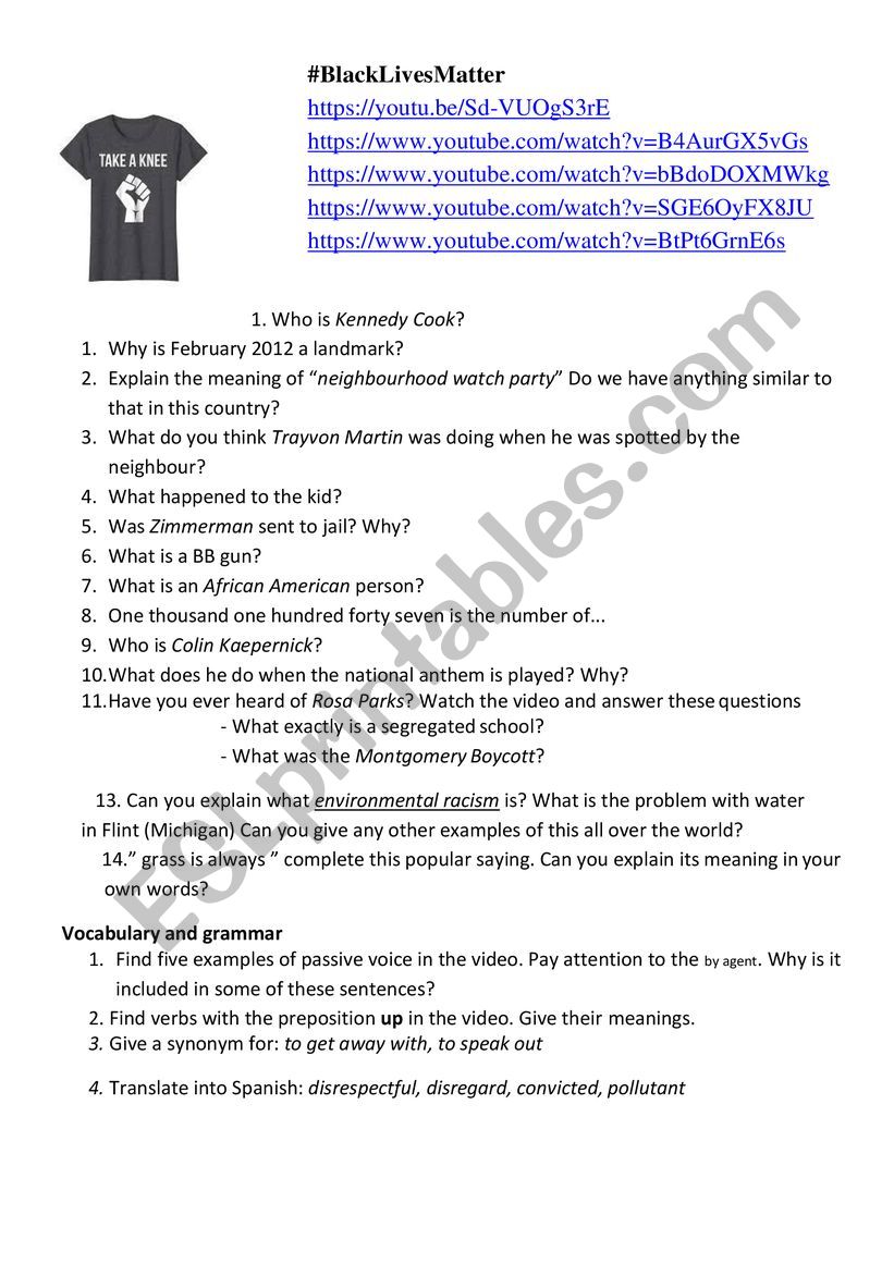 Blacklivesmatter worksheet