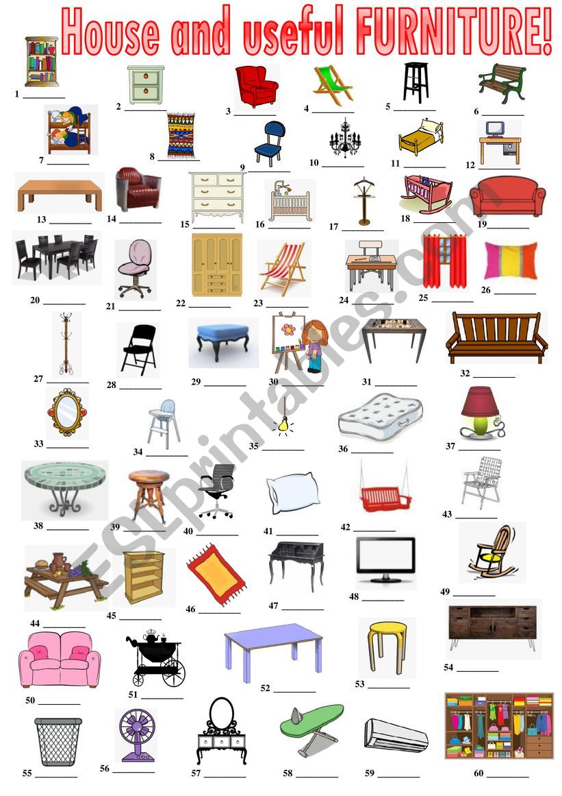 House and useful FURNITURE. Pictionary - Vocabulary + KEY