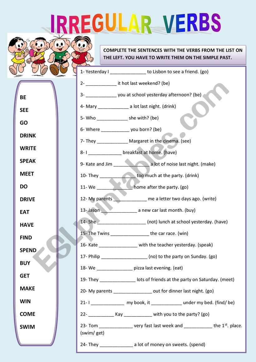 IRREGULAR VERBS + KEY worksheet