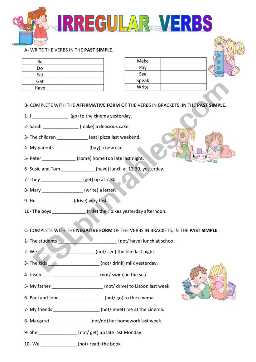 IRREGULAR VERBS + KEY worksheet