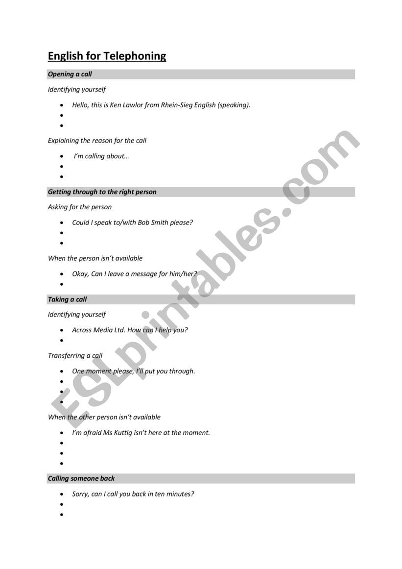 My English for business telephoning