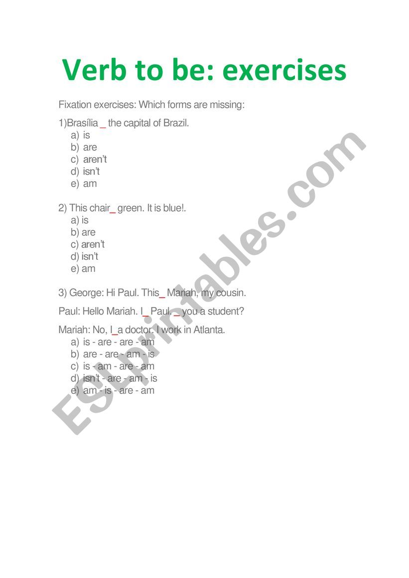Verb to be: tense - fixation exercises