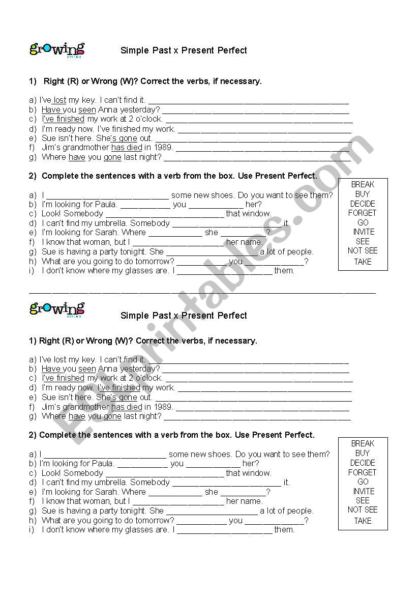 Simple Past  X  Present Perfect