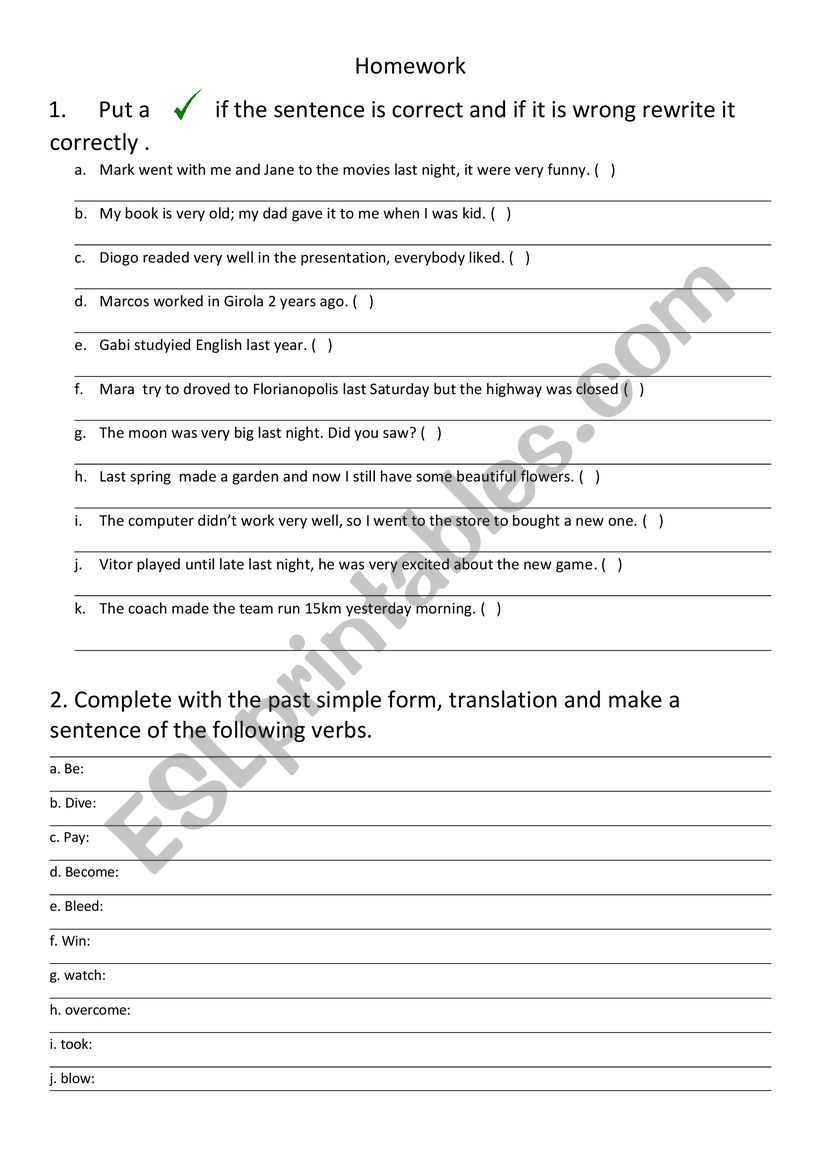 Past Simple worksheet