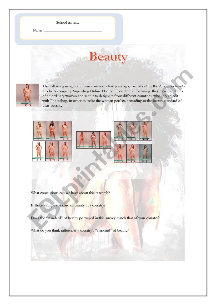 Beauty and the beautifuls II worksheet