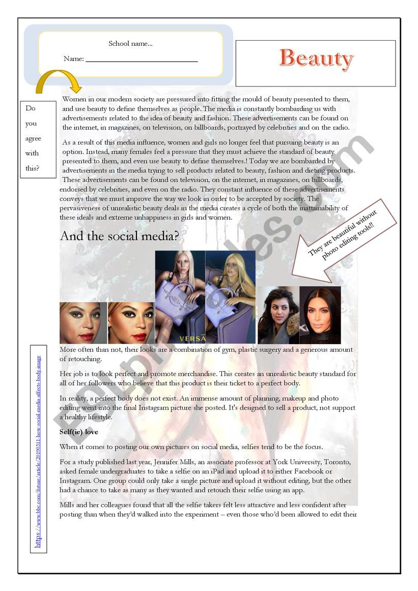 Beauty and the beautifuls III worksheet