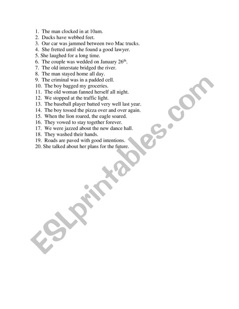 Past Simple -ed Pronuncation Sentences 