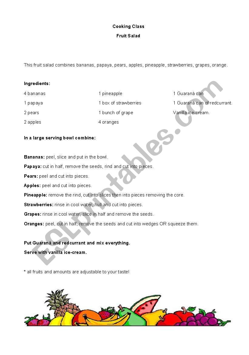 Fruit salad - cooking class worksheet