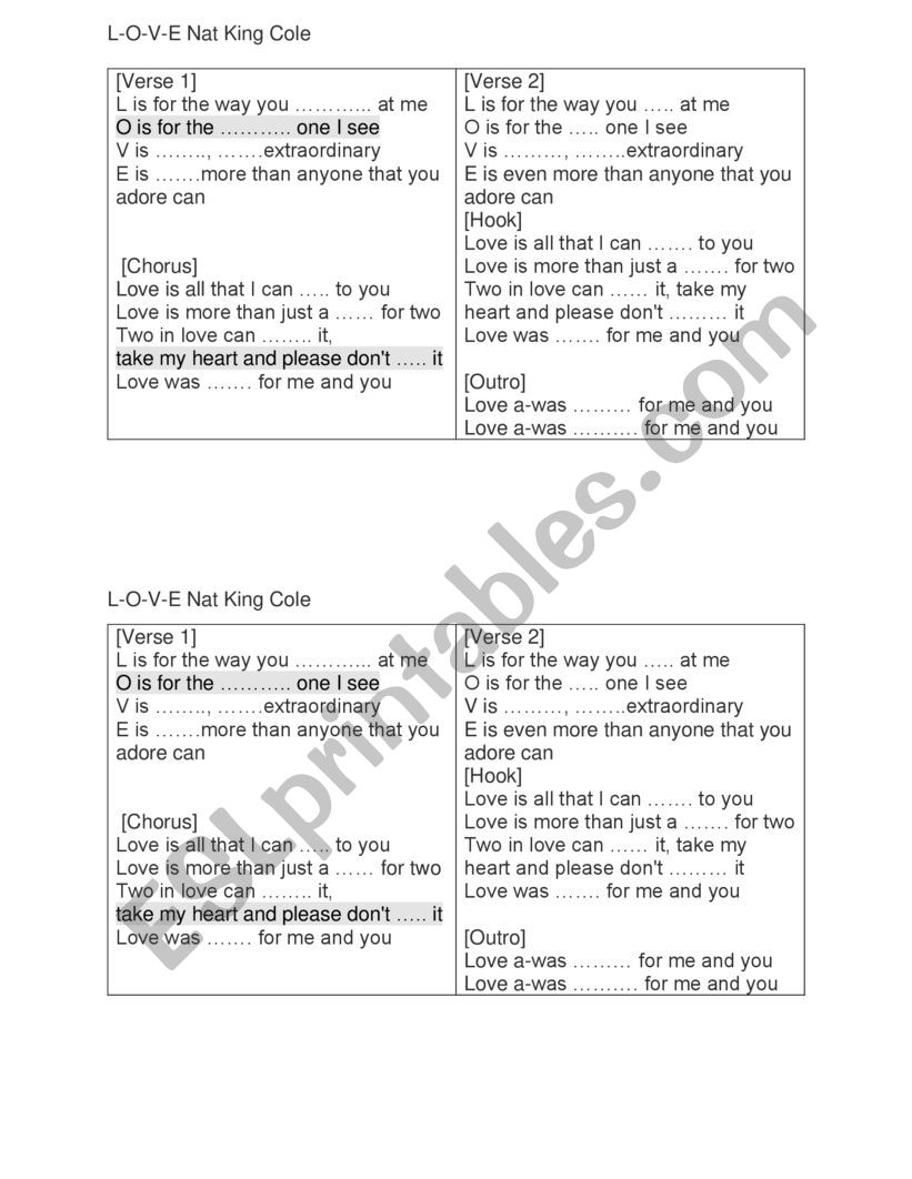 L-O-V-E worksheet worksheet
