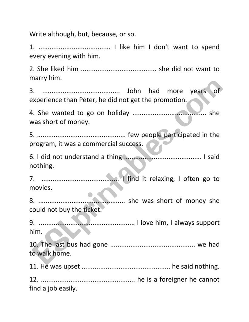 Although But So Because ESL Worksheet By Zhana86