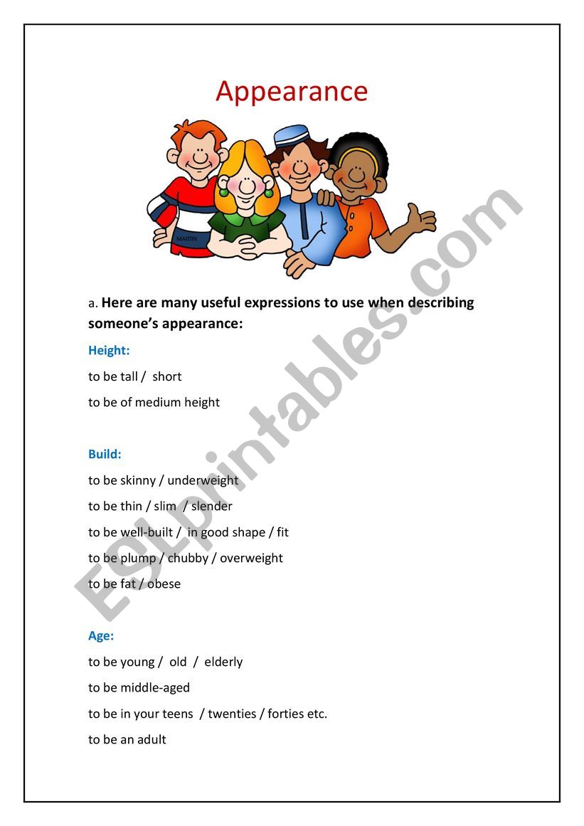 Appearance worksheet