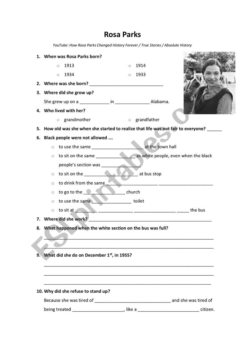 Rosa Parks worksheet