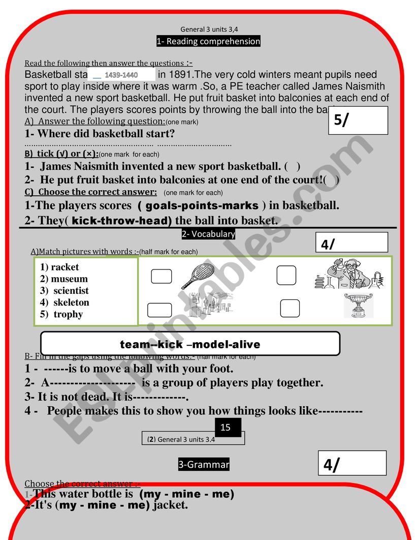 family and friends general tests units 3  and 4 book 4