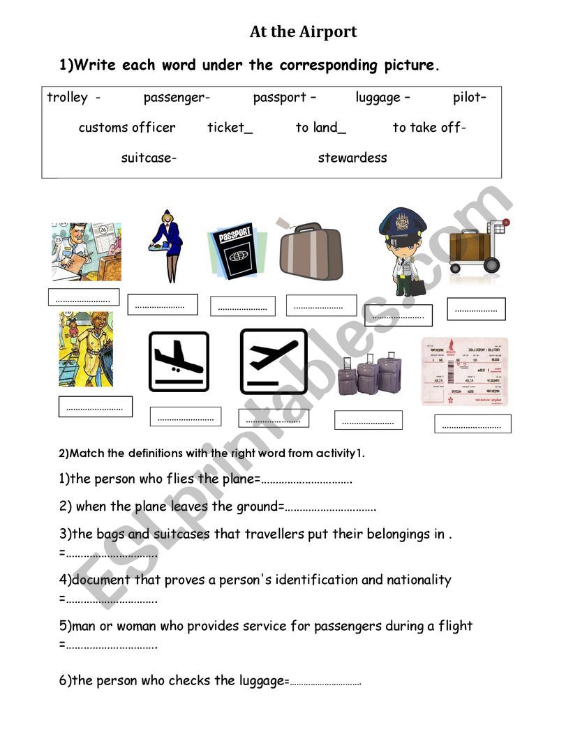 At the Airport Conversation worksheet