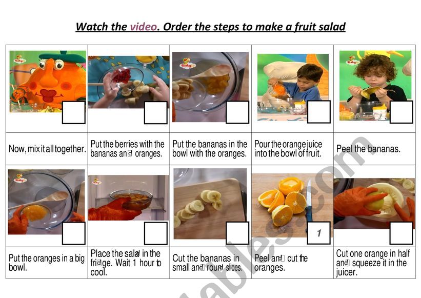How do we make a fruit salad? Order the steps