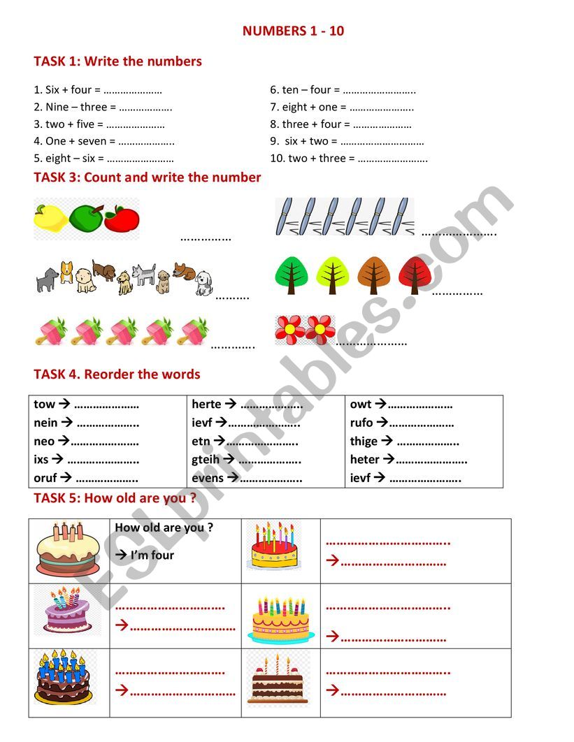 Numbers 1 - 10 worksheet