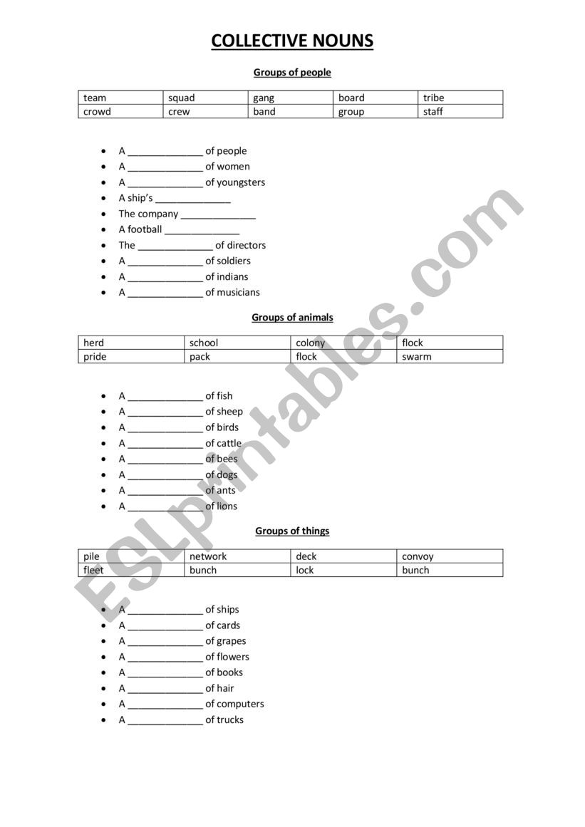 Collective nouns worksheet