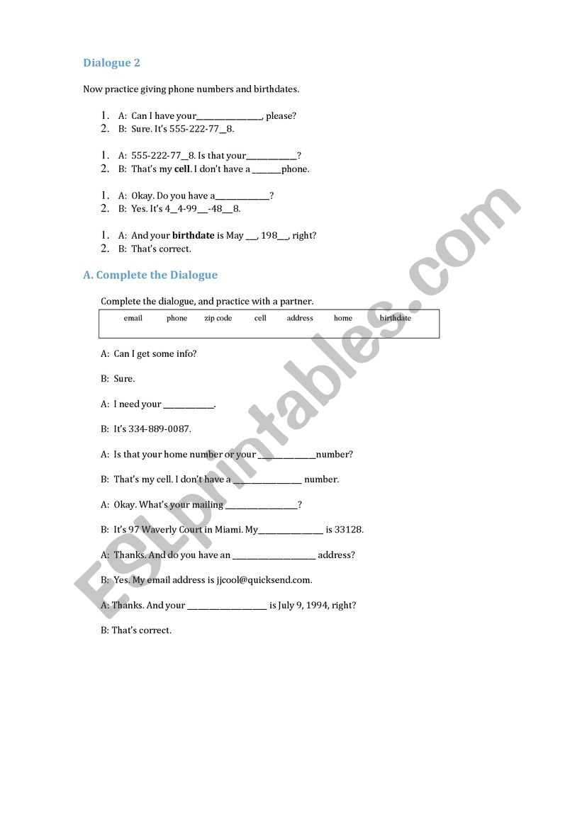dialog worksheet