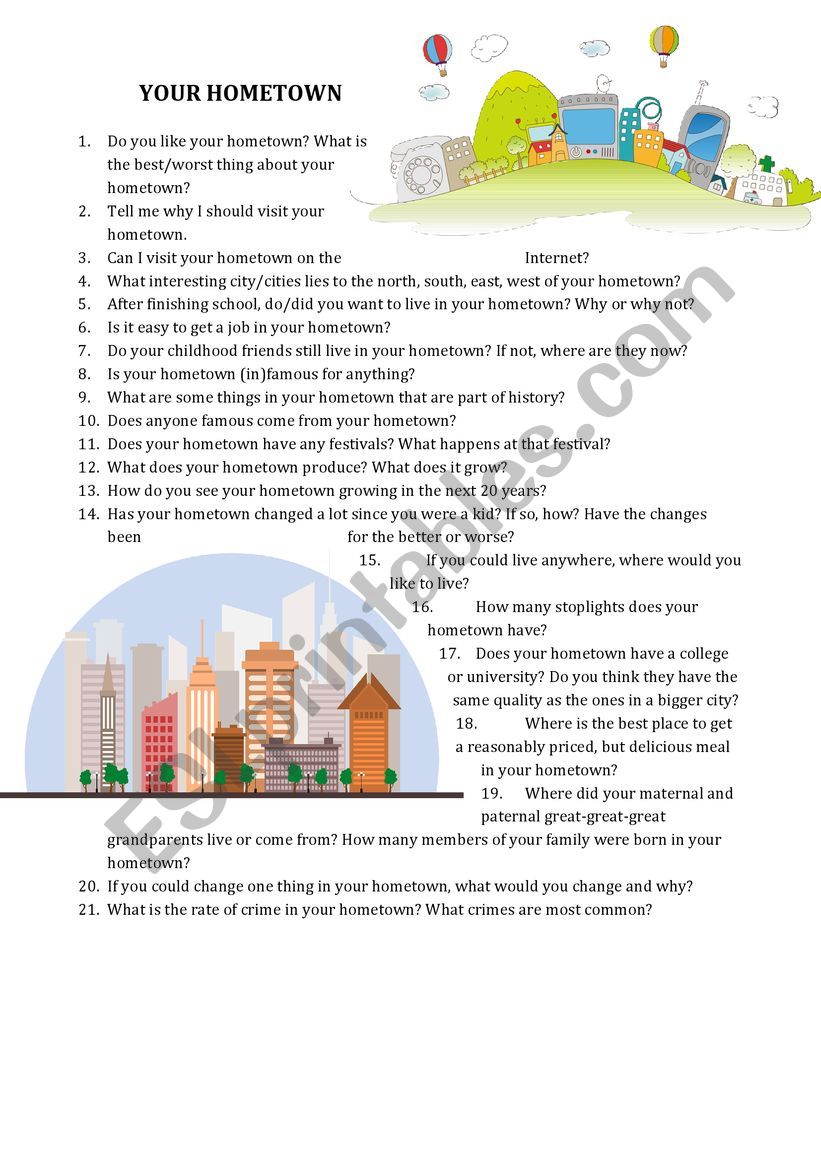 YOUR HOMETOWN worksheet