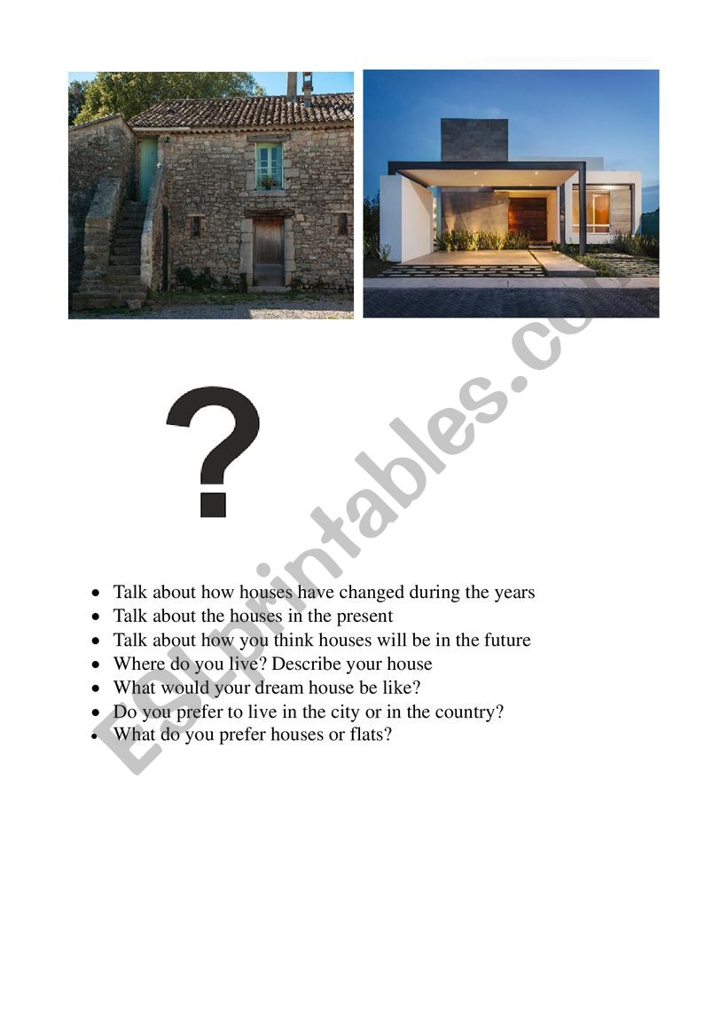 Houses: Past present  future worksheet