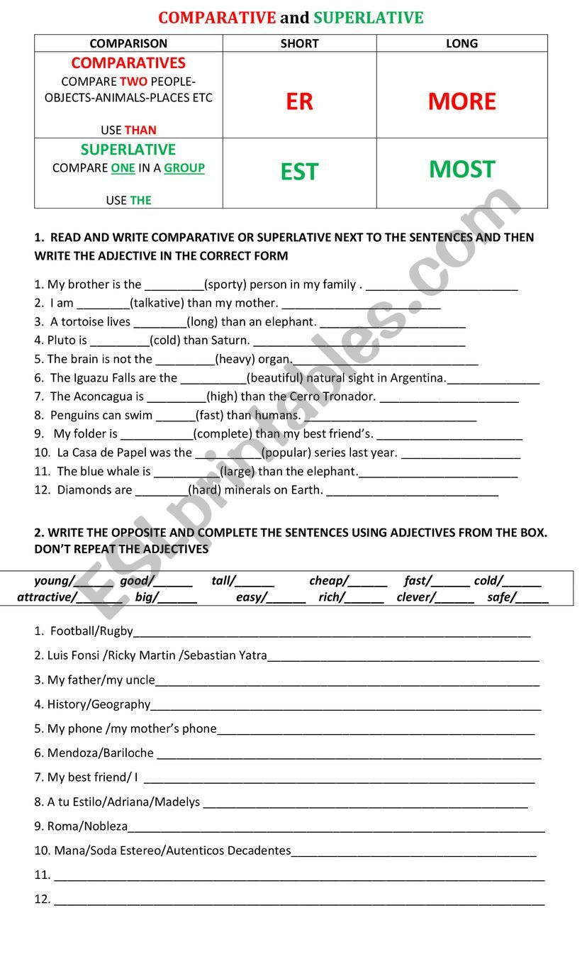 COMPARISONS worksheet