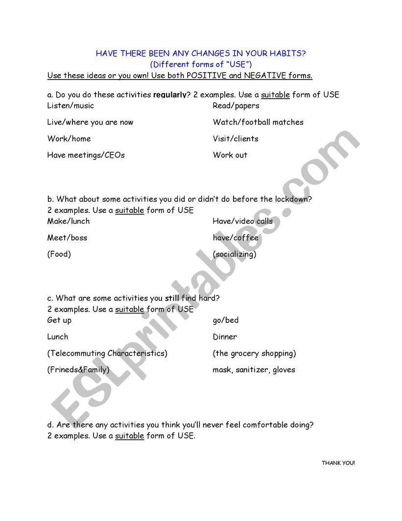 Used To - Different Forms worksheet