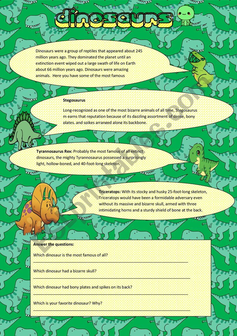 DINOSAURS READING worksheet