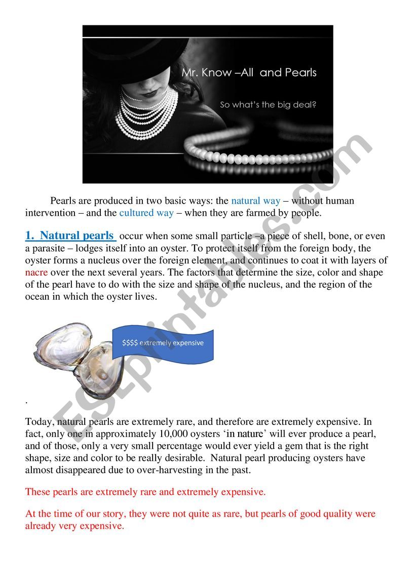 3 kinds of pearls worksheet