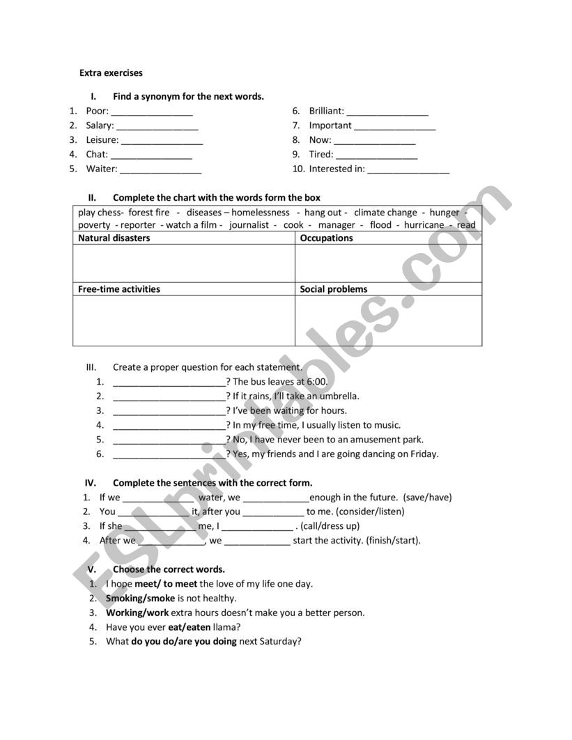 Exercise vocabulary and grammar