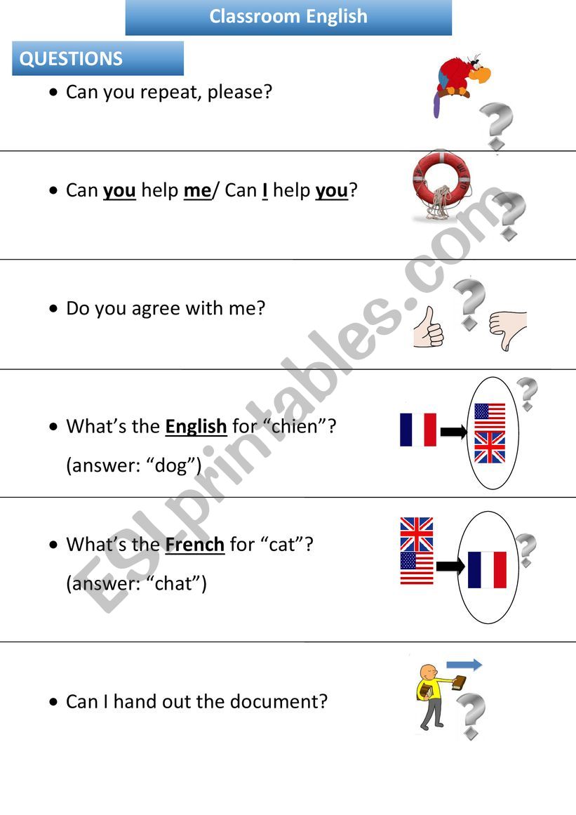 Classroom Language worksheet