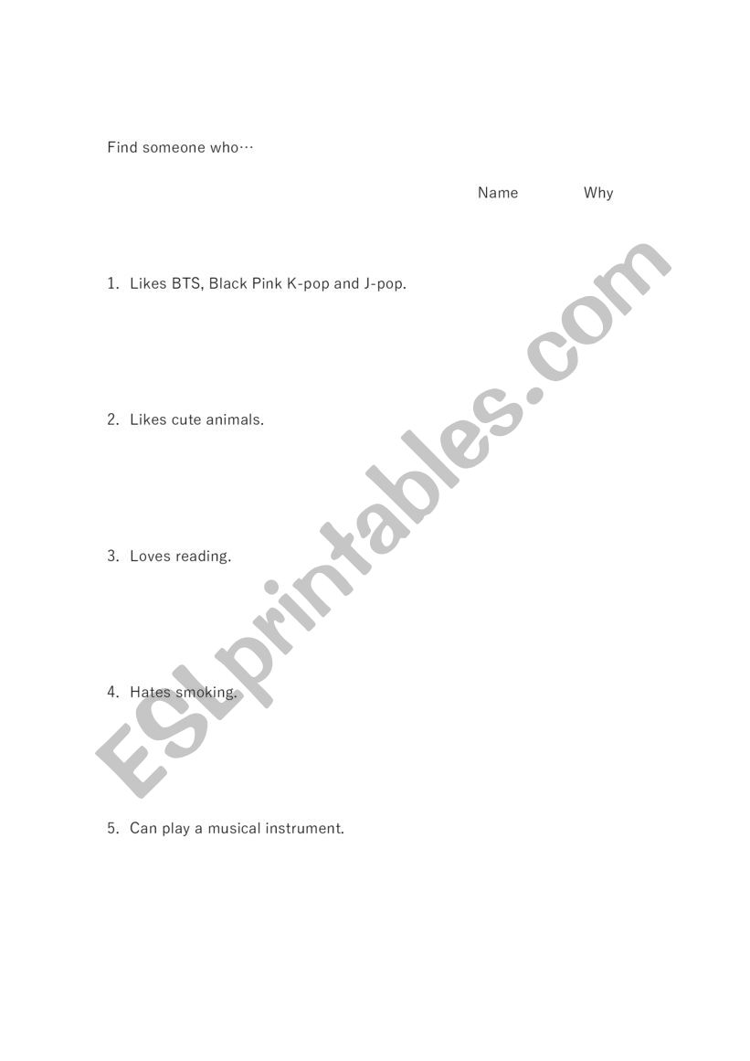 Warmer: Find someone who... worksheet