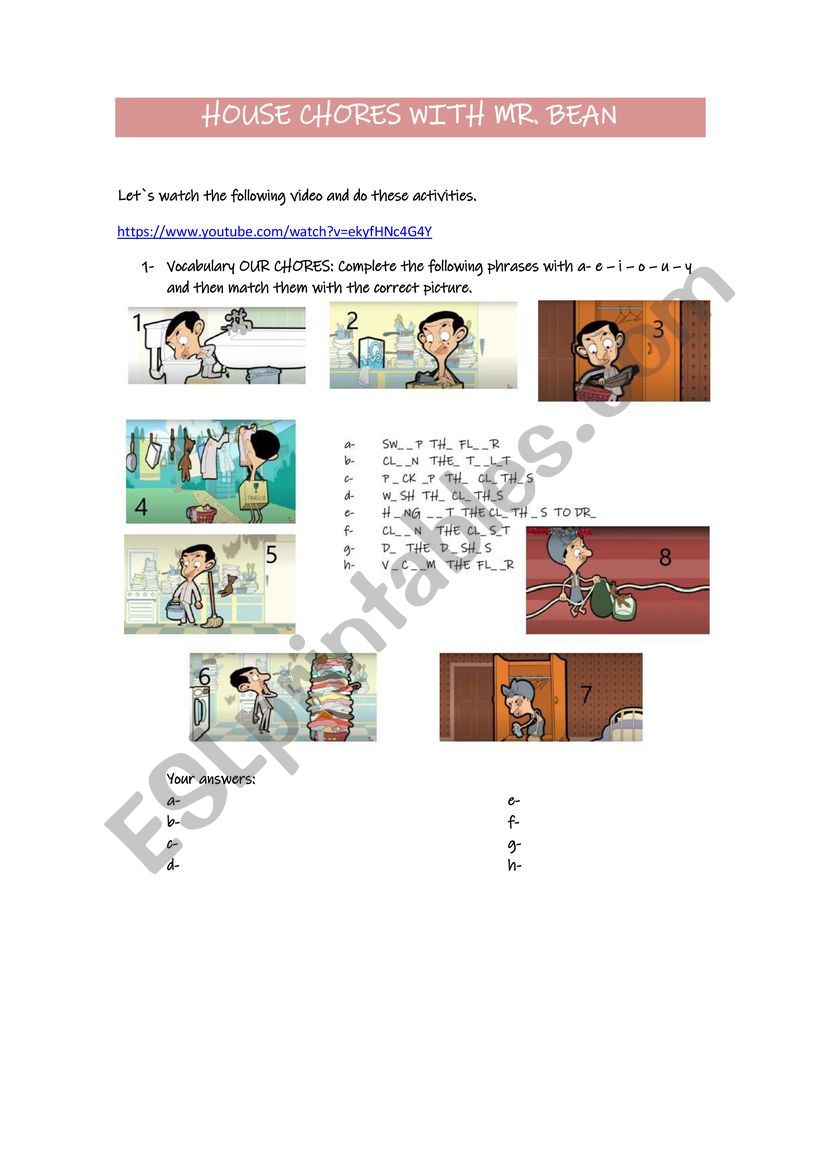 HOUSE CHORES WITH MR BEAN worksheet
