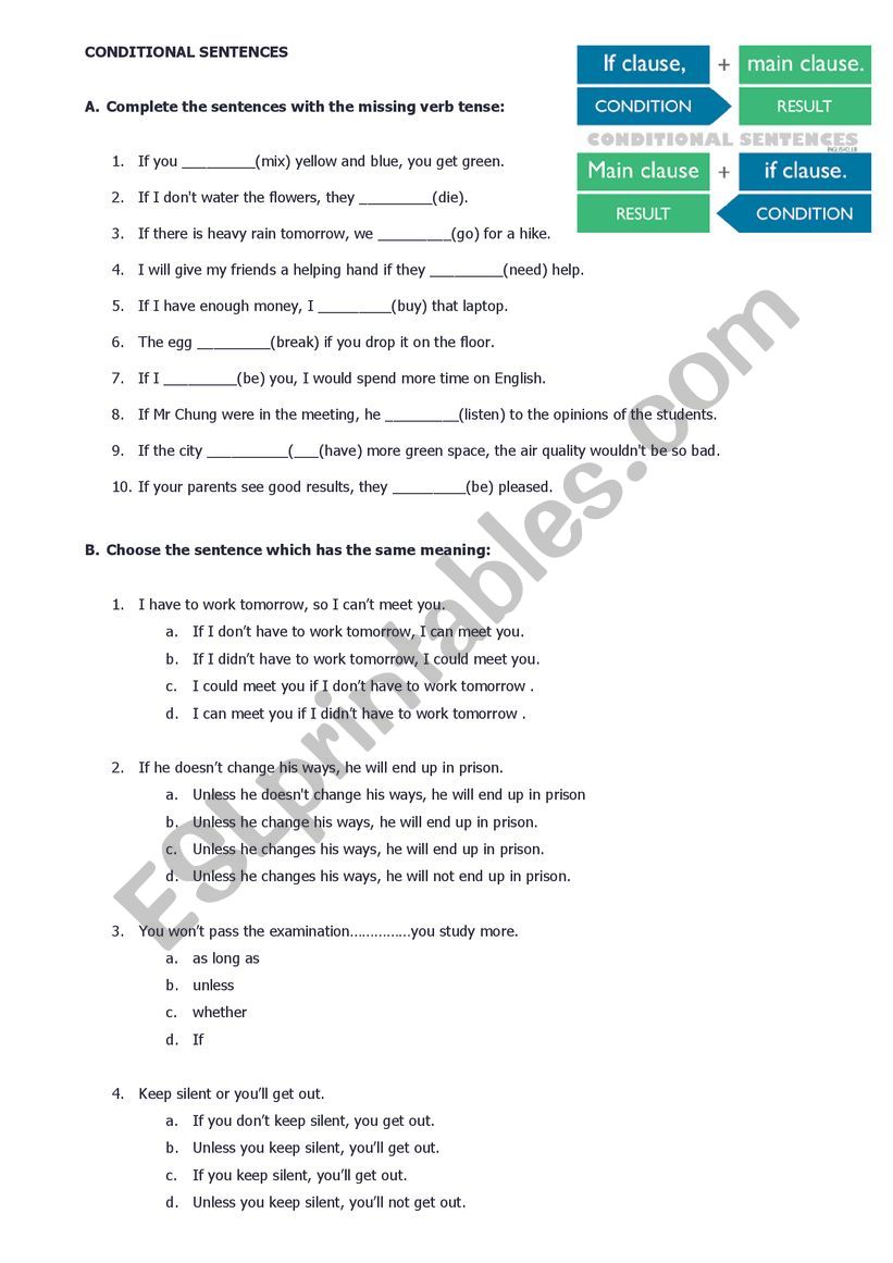 Conditional sentences worksheet