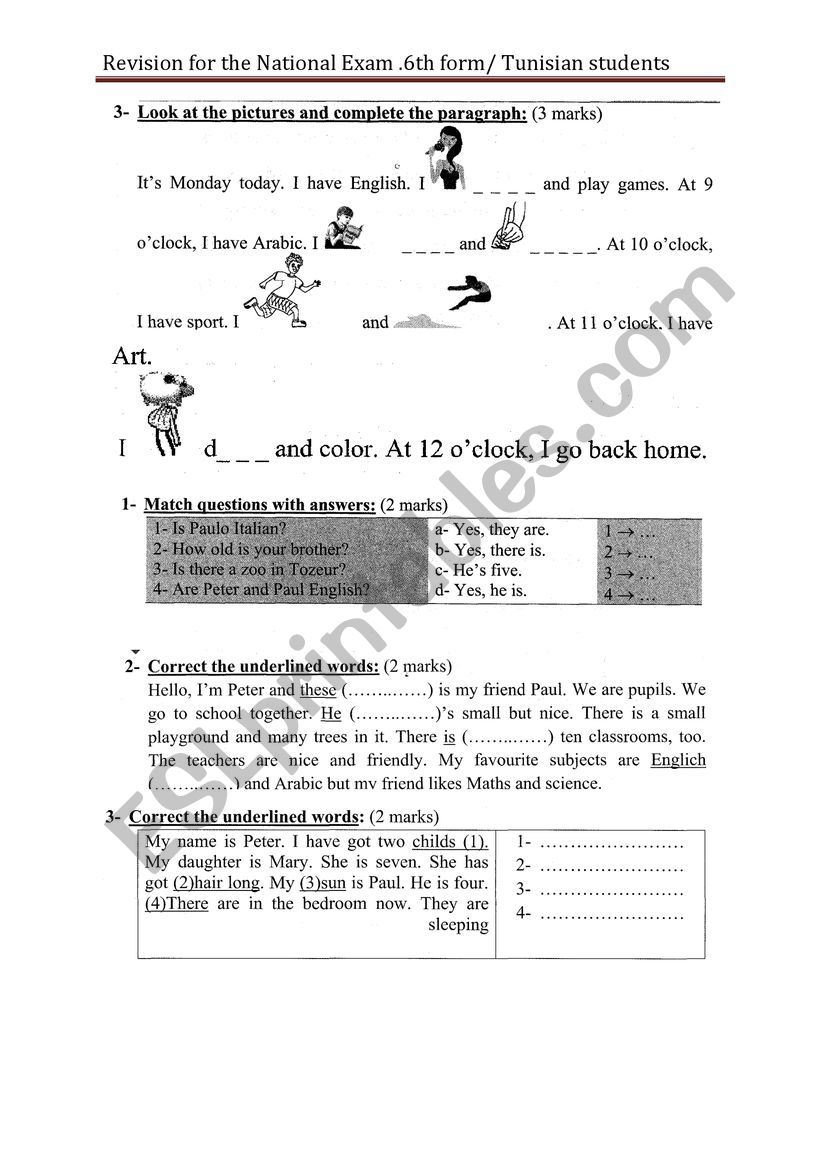 some revision exercices for the national exam /6th form