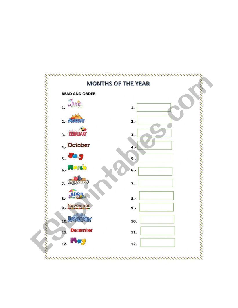 Months of the year worksheet