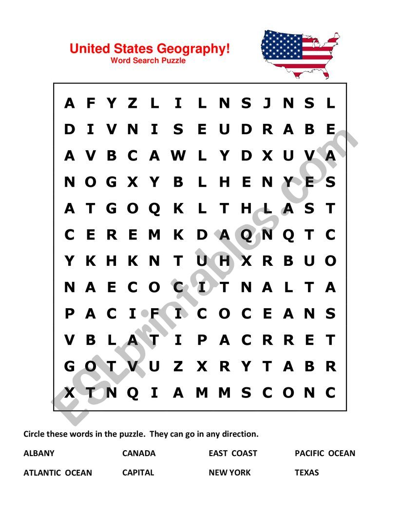 United States Geography Word Search Puzzle!