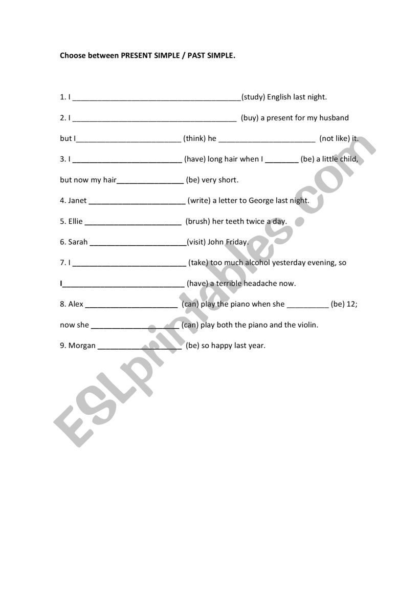 simple past  worksheet