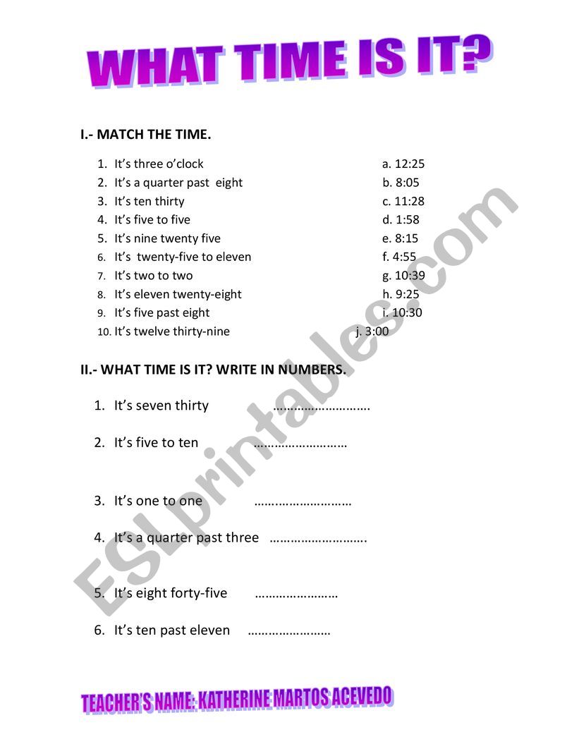 the time worksheet