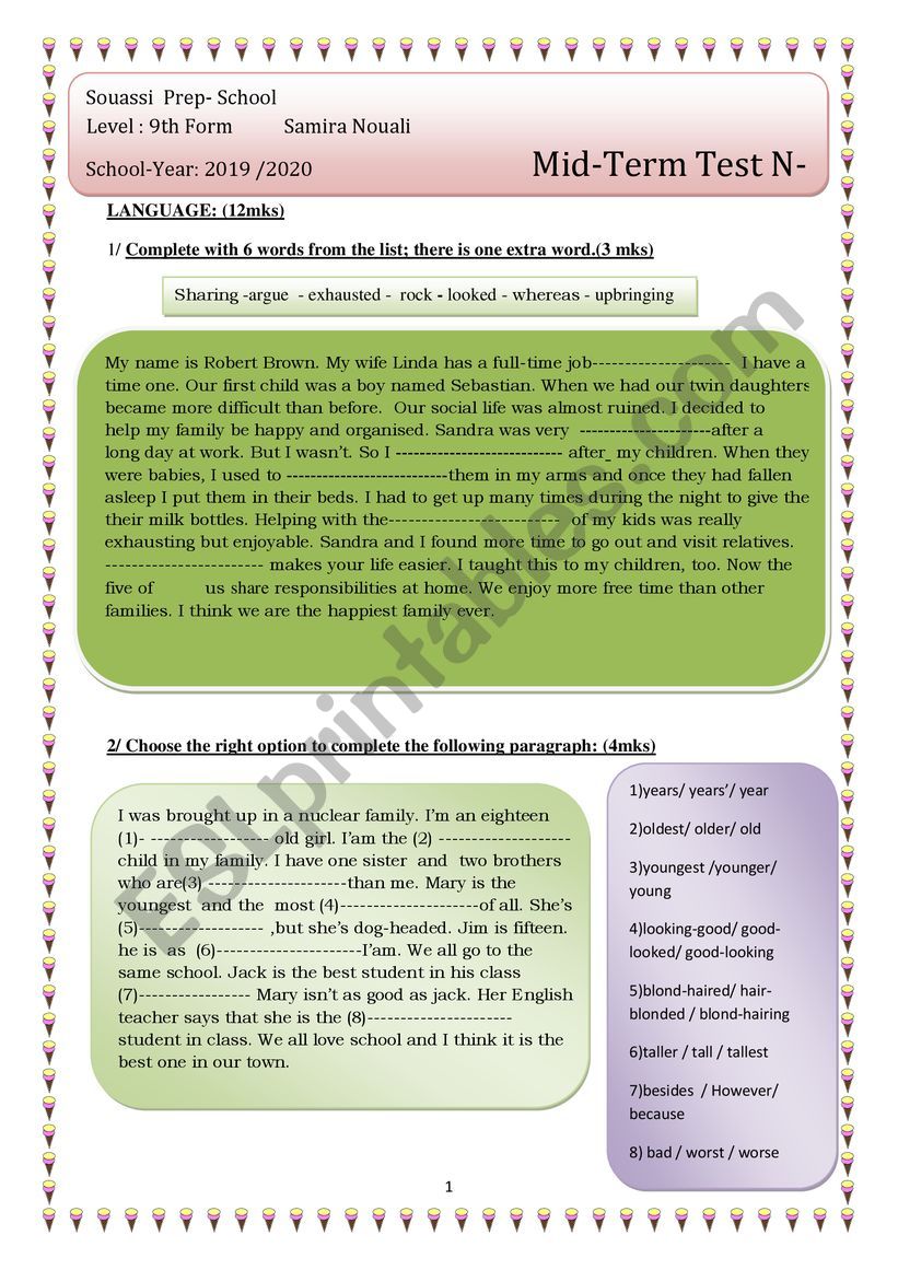 Mid -Term Test N1  9th graders