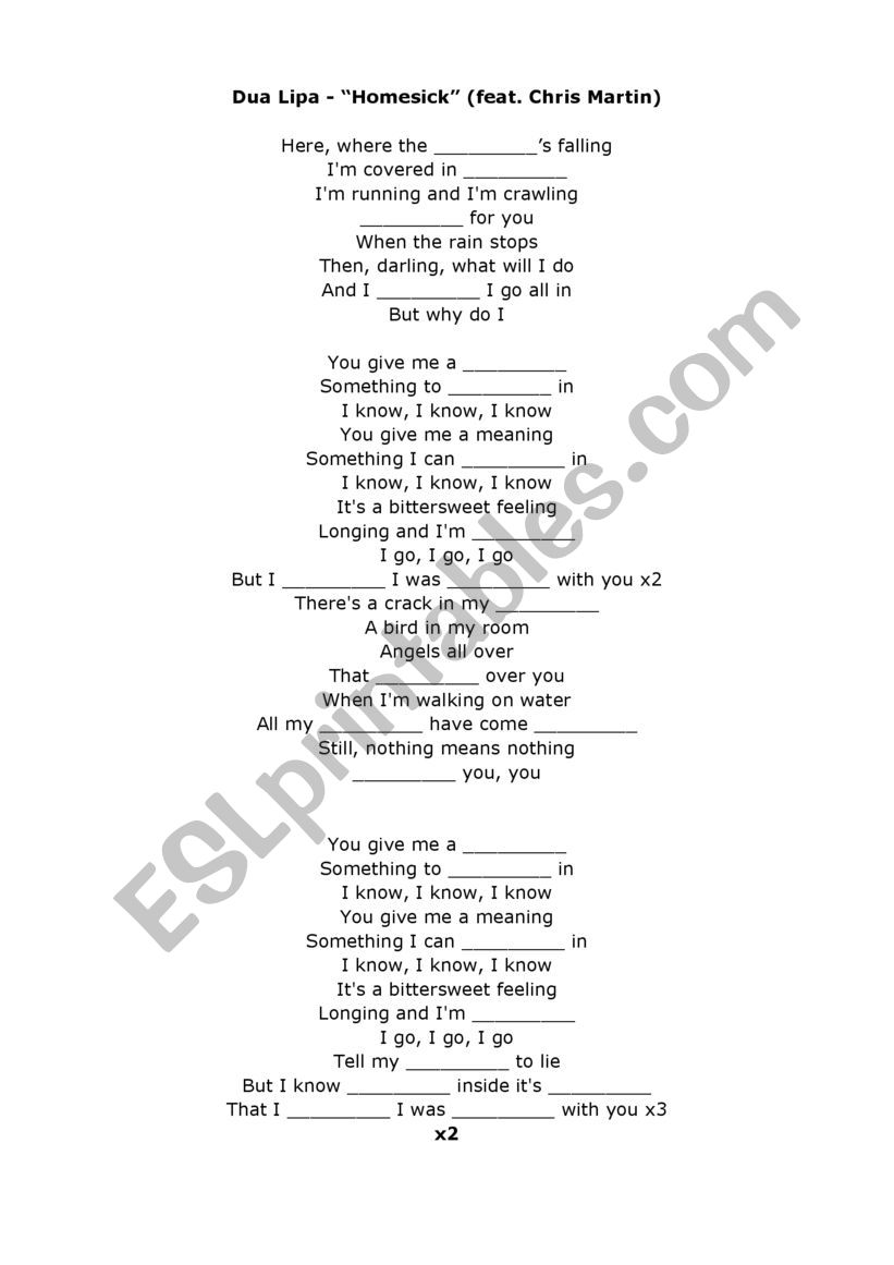 Dua Lipa - Homesick worksheet