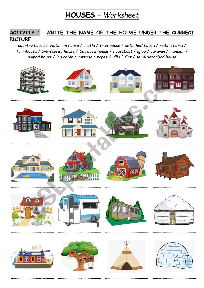 Houses worksheet