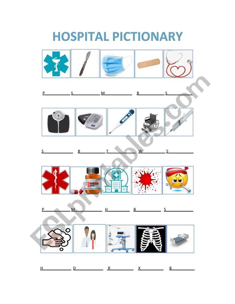 HOSPITAL PICTIONARY worksheet