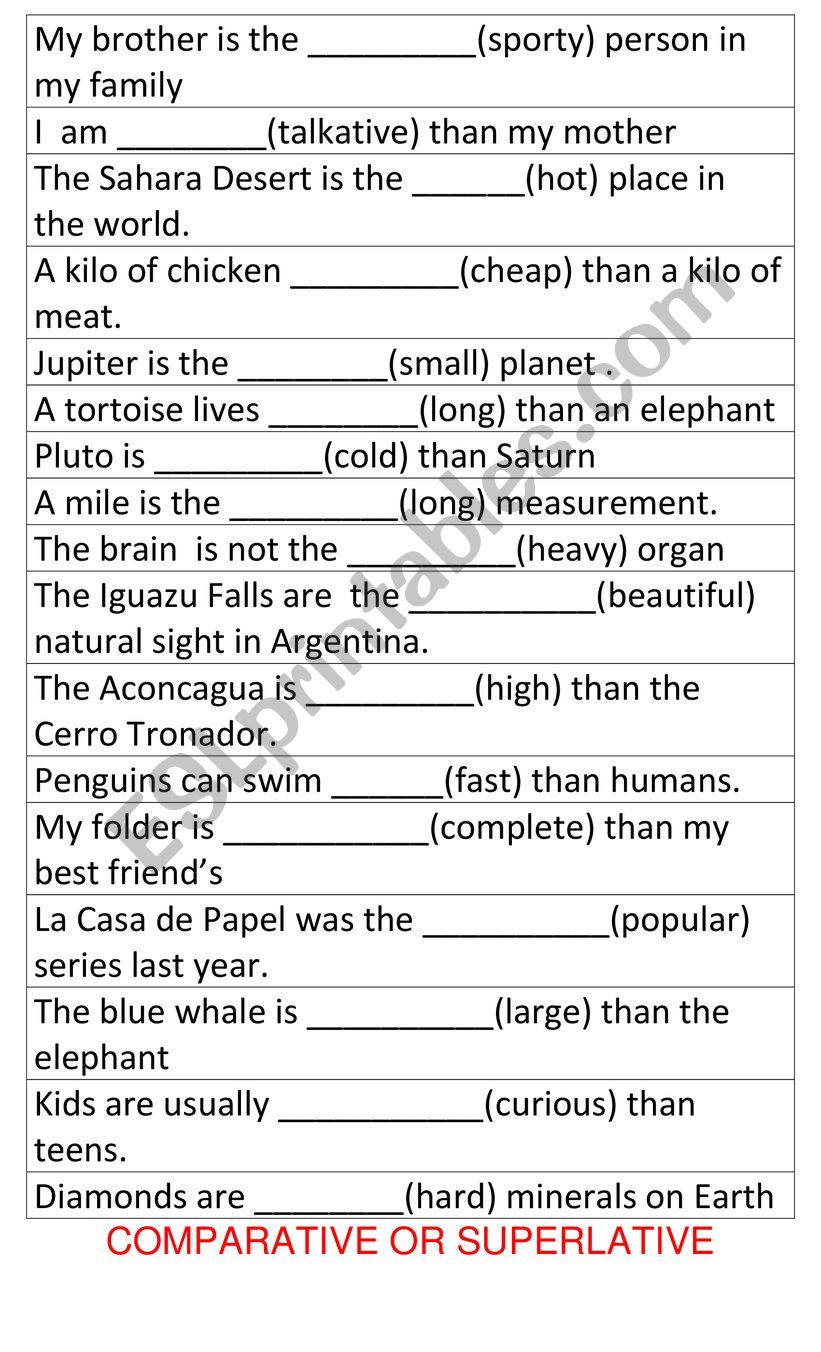 COMPARISONS worksheet