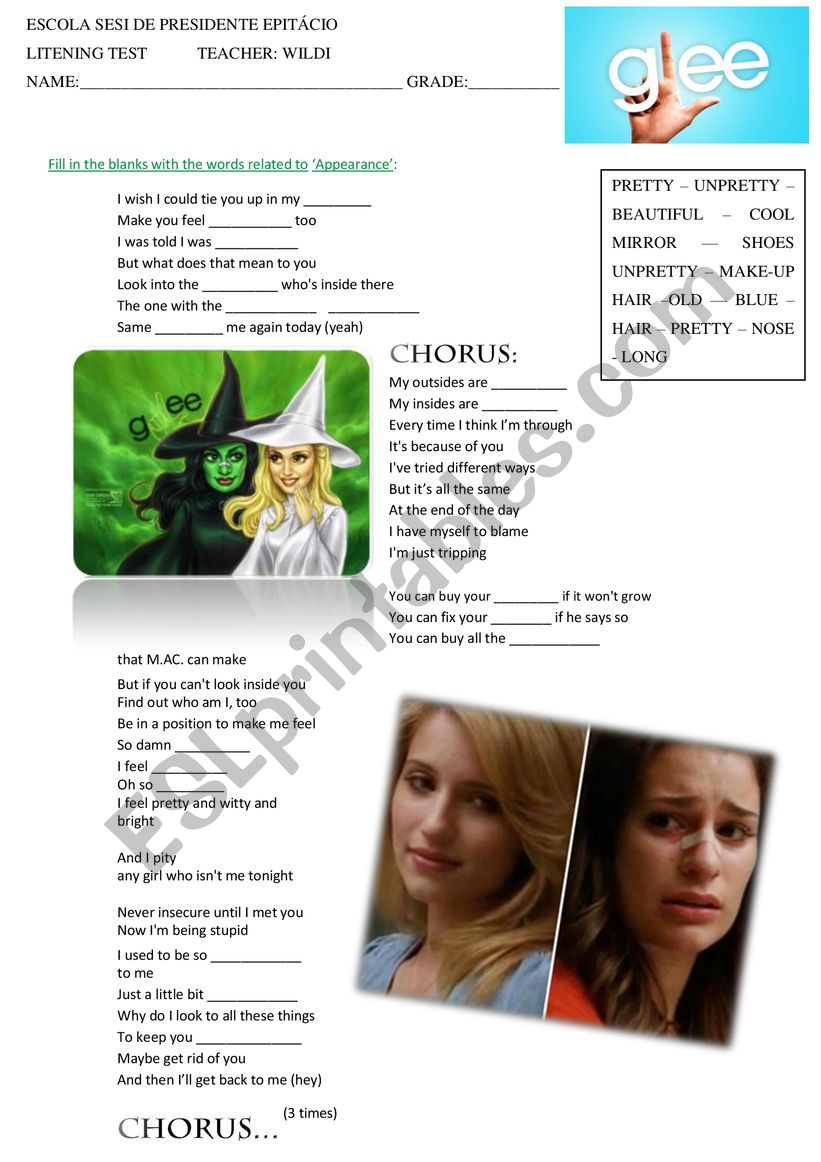 Unpretty - Glee worksheet