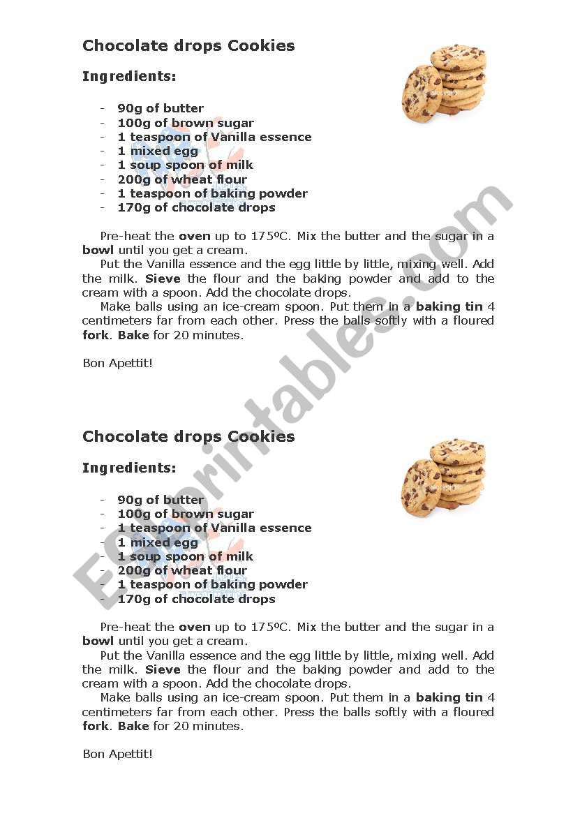 Choc Drops Cookies Recipe! worksheet